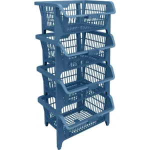 Cesto Expositor Azul e Preto Alta Resistência Organização Profissional