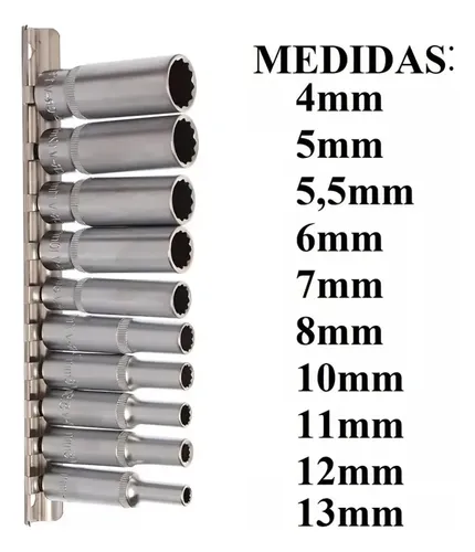 Jogo de Soquetes Longos 1/4" 10 Peças – Estriado ou Sextavado | Alcance, Precisão e Versatilidade Profissional - Imagem 2