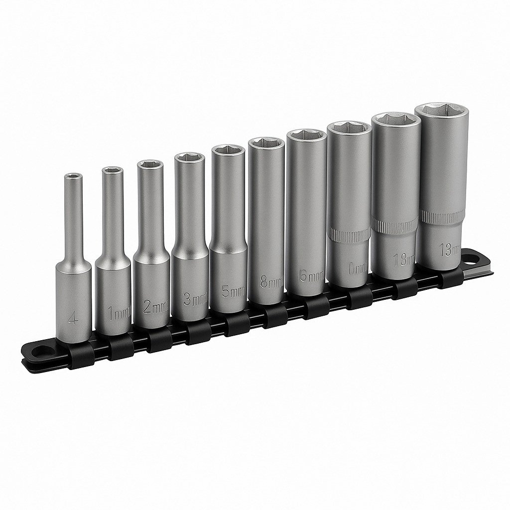 Jogo de Soquetes Longos 1/4" 10 Peças – Estriado ou Sextavado | Alcance, Precisão e Versatilidade Profissional