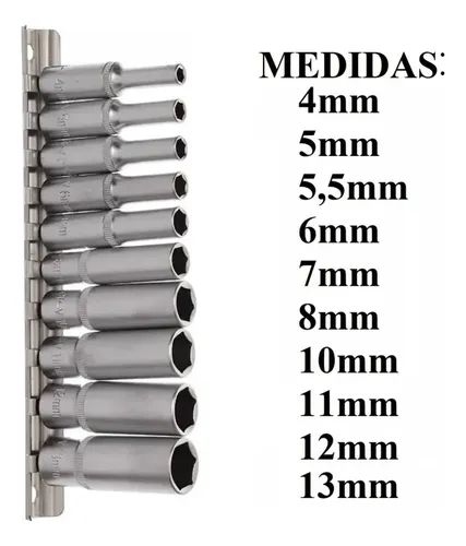 Jogo de Soquetes Longos 1/4" 10 Peças – Estriado ou Sextavado | Alcance, Precisão e Versatilidade Profissional - Imagem 3