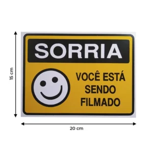 Placa De Sinalização Sorria Você Está Sendo Filmado 19,5x15cm Placa de Segurança e Monitoramento