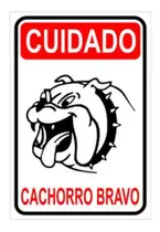 Placa de Sinalização Cuidado Cachorro Bravo 29x20cm Aviso de Segurança